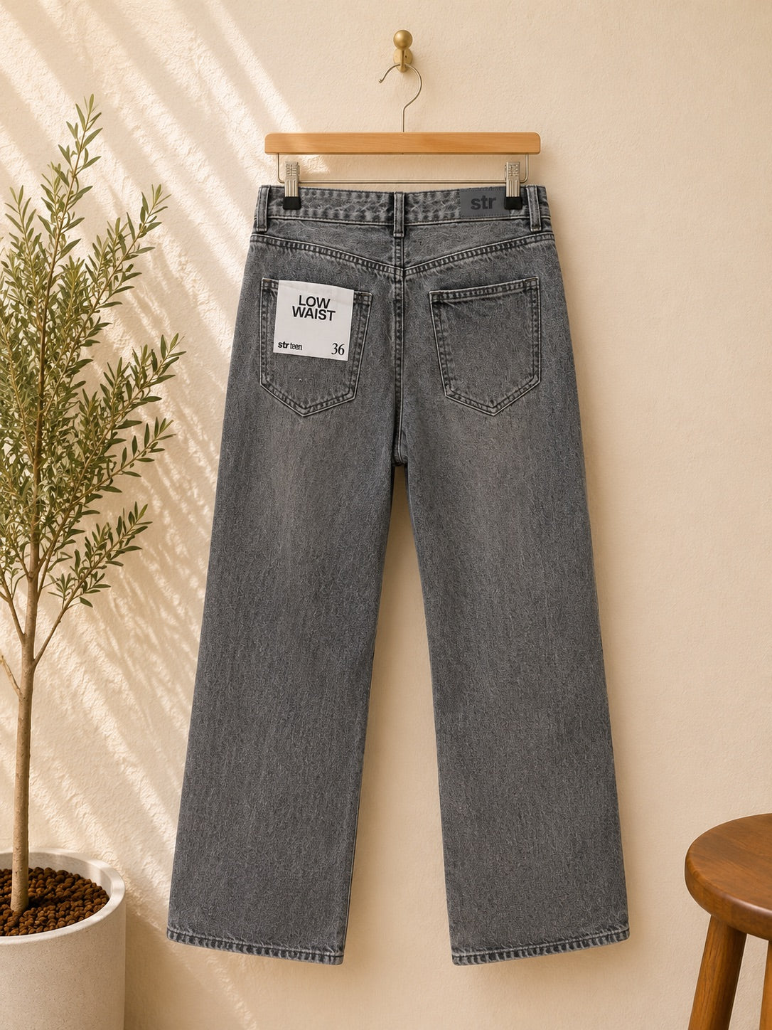 Jeansy straight leg Stradivarius szare