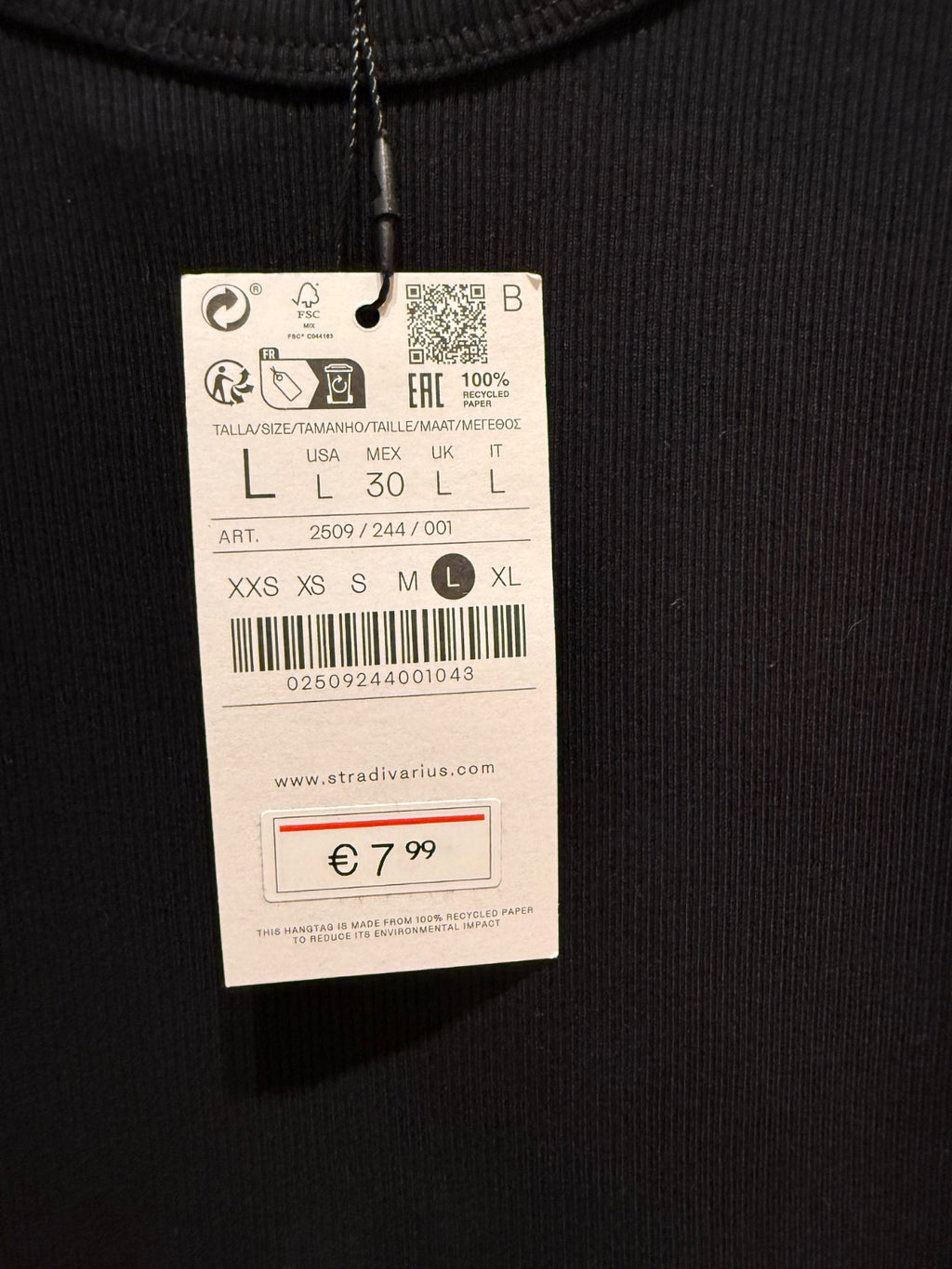 T-shirt prążkowany Stradivarius czarny basic
