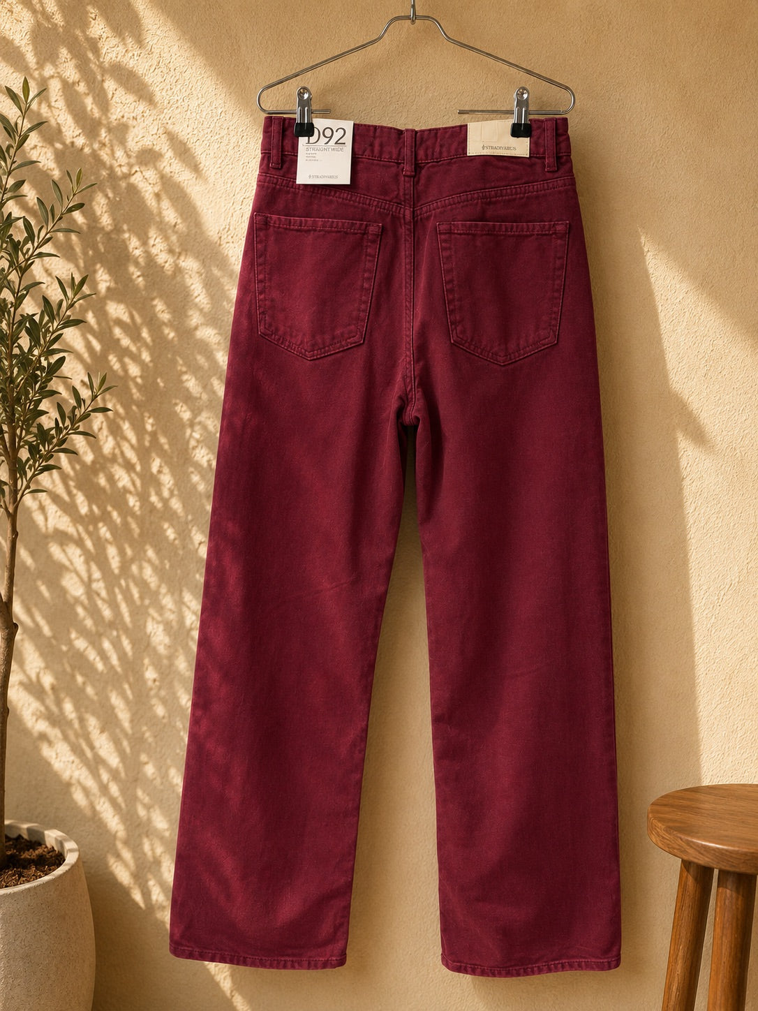 Spodnie straight leg bordowe Stradivarius
