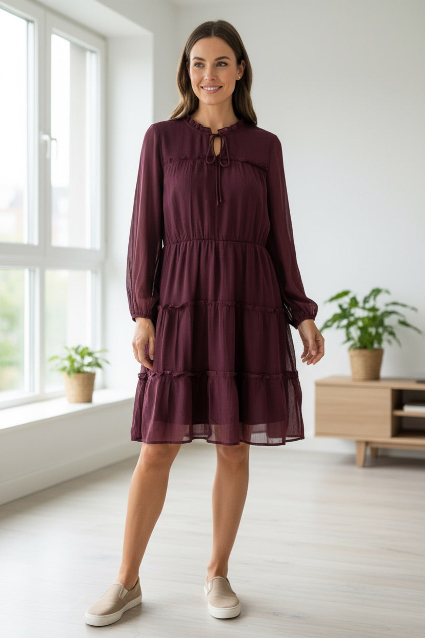 Sukienka midi VERO MODA bordowa z falbanami