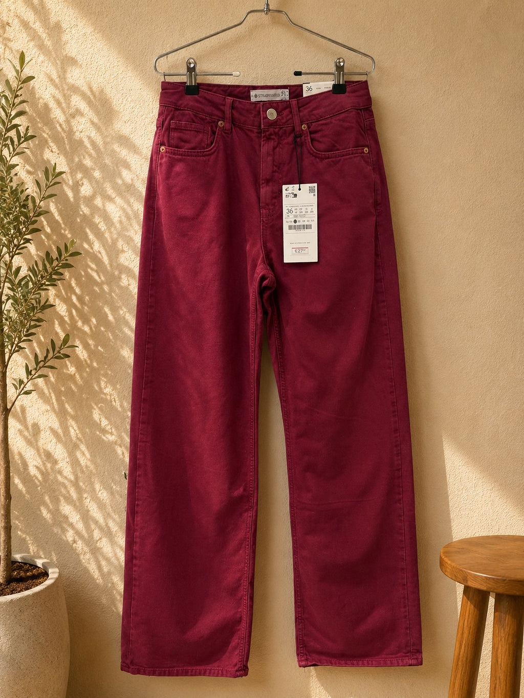 Spodnie straight leg bordowe Stradivarius
