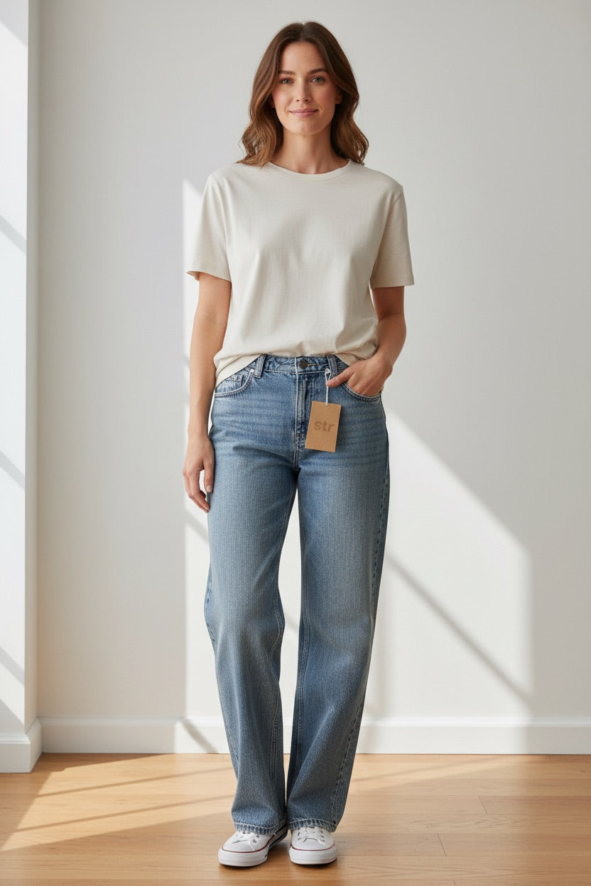 Jeansy wide leg Stradivarius jasny niebieski L