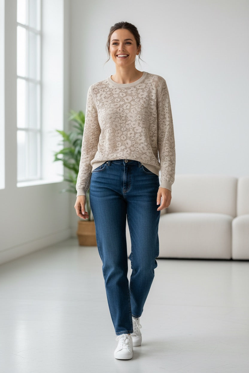 Sweter ażurowy Vero Moda z okrągłym dekoltem