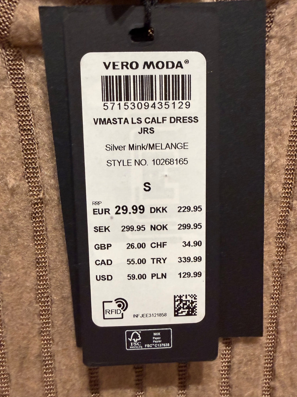 Sukienka midi prążkowana Vero Moda beżowa S