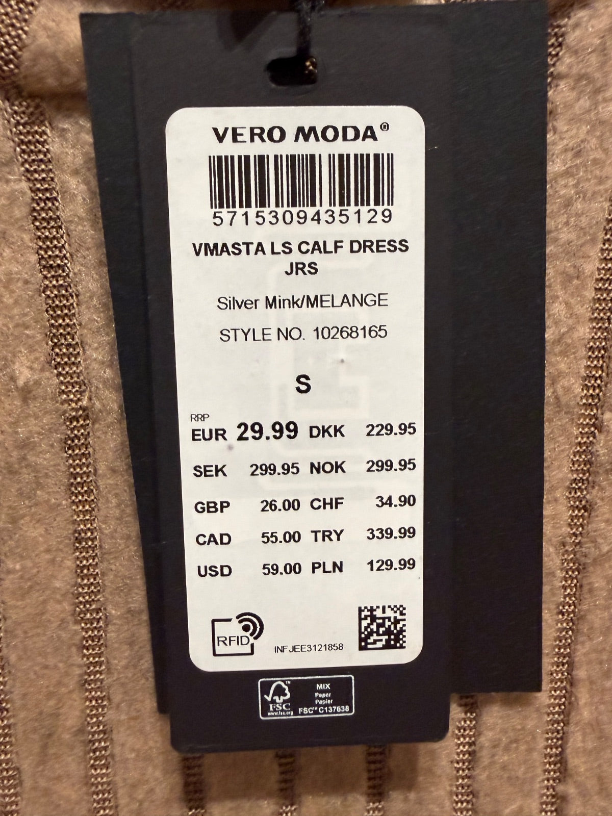 Sukienka midi prążkowana Vero Moda beżowa S