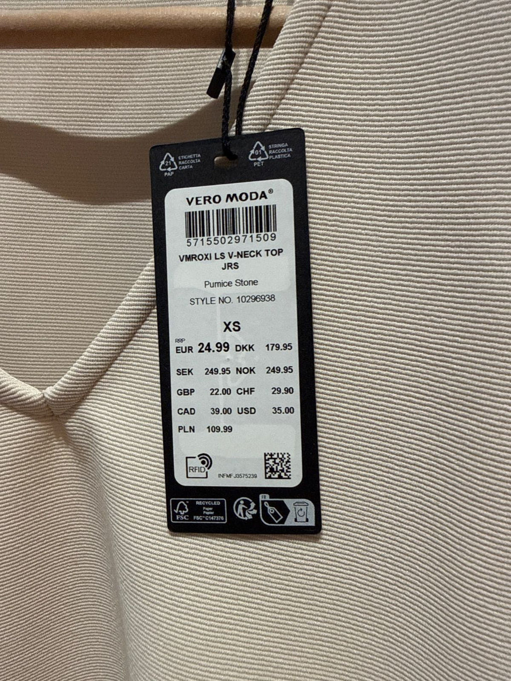 Top z dekoltem V Vero Moda długi rękaw XS