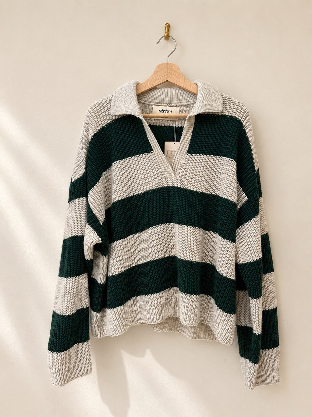 Sweter polo w paski Stradivarius oversize