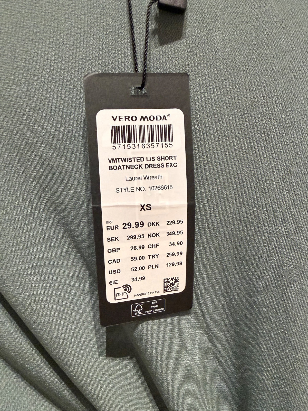 Sukienka z drapowaniem Vero Moda zielona XS/ S