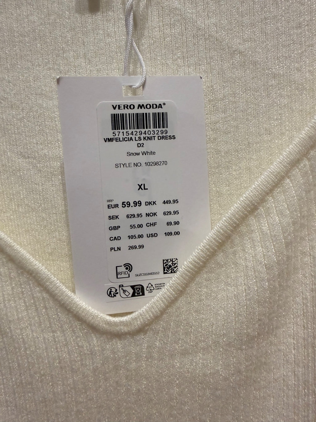 Sukienka midi z dekoltem V Vero Moda ecru XL