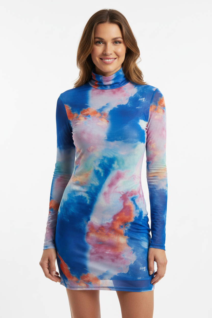 Sukienka mini Something New tie-dye mesh