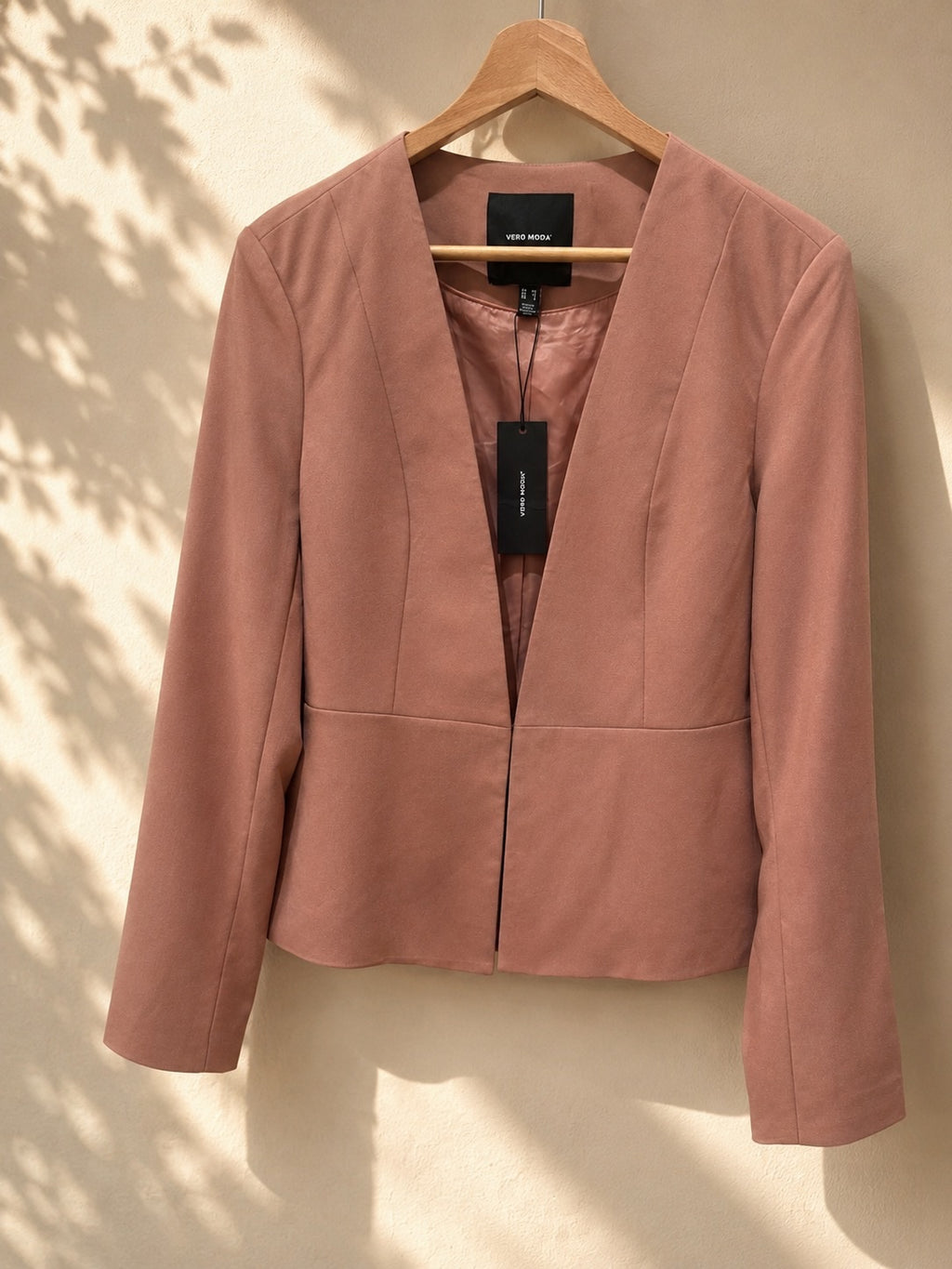 Żakiet bez kołnierza Vero Moda różowy pudrowy 40