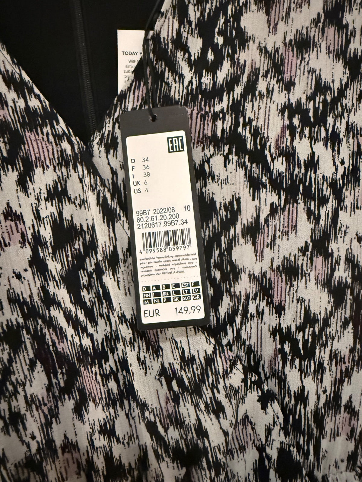 Sukienka maxi comma wzór abstrakcyjny długi rękaw 34